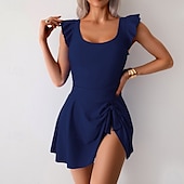 abordables Robes de bain-Femmes Maillots de Bain Une Pièce Maillot de bain Froncé Tropical Tenues de plage Uni Col en U Sans manches Maillots de bain