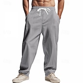 economico Classico-Per uomo Pantaloni di Lino Pantaloni Pantaloni Estivi Pantaloni da Spiaggia Tasca Coulisse Elastico in vita Semplice Comodità Traspirante Vacanza Quotidiano Ferie Hawaiano Boho Nero Bianco
