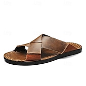 preiswerte Urlaubsandalen-Braune Herren-Sandalen mit Kreuzriemen aus Kunstleder – bequeme Schlupfsandalen mit hochwertiger Lederkonstruktion und verstellbarer Passform, ideal für entspannten Sommerlook und Outdoor-Abenteuer