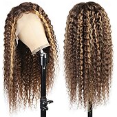 economico Parrucche lace front capelli veri-Parrucche frontali in pizzo con meches 13x4, onde profonde, 14-26 pollici, capelli umani, p4/27, parrucche brasiliane trasparenti con effetto ombré