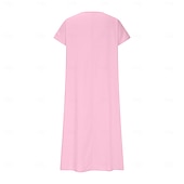 abordables concevoir des robes en coton et lin-Robe midi féminine robe d&#039;été décontractée quotidienne vacances plage ajustement régulier lin-like unie à manches courtes col en V blanc rose bleu vert été