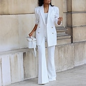 abordables Ensembles-Femmes Mode Streetwear Ensembles en coton et lin Ensembles deux pièces Ensembles de Pantalons manche longue Col de chemise Uni Tenue quotidienne Date Noir Blanche Jaune Été Coupe régulière