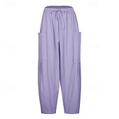 economico Pantaloni in lino e cotone semplici-Per donna Gamba larga Pantaloni Vacanza Moda Lunghezza intera Misura del girovita medio Semplice Elastico in vita Traspirante Confortevole Micro-elastico Streetwear Abbigliamento quotidiano Uscire