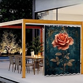 olcso Vízálló függönyök-Vízálló Kültéri Függöny Magánélet Tolóteraszos Függöny Pergola Függönyök Fülekkel 3D Táj Rózsák A Kerti Pavilonhoz Erkélyhez Porchhoz Partira 1 Panel