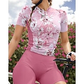 billige Dametrøyer-Dame Sykkeltrøyer Grafisk Blomster botanikk Kortermet Sykkel Jersey Topper med 3 baklommer Solkrem UV-bestandig Hurtigtørkende Refleksbånd sport Rosa Klær