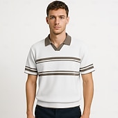 billige Herrepolo med trykk-Herre Polo Strikk polo Virksomhet Avslappet V-hals Kortermet Formelt Fargeblokk Original Sommer Alle årstider Svart Hvit Militærgrønn Beige Polo