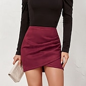 olcso Sima szoknyák-Női Szoknya Bodycon Divat Mini Közepes derekú Szoknyák Sima Fodrozott Mikroelasztikus Vakáció Utca Bor Fekete Rózsaszín Katonai zöld Nyár Poliészter
