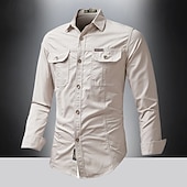 cheap Men&#039;s Work Shirts-Men&#039;s Shirt Summer Shirt Casual Shirt Button Up Shirt Cargo Shirt Black White Red khaki Dark Blue Long Sleeve Plain Shirt Collar Vacation Hawaiian Pocket Clothing Apparel 100% Cotton Fashion Casual