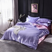 cheap Sheets &amp; Pillowcase-Pure Color Washed Silk Ice Silk Satin Simulated Silk Four-piece Set Summer Home Textile Bedding