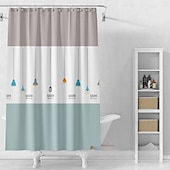 abordables Cortinas de ducha-Cortina de Ducha Forro PEVA Impermeable 12 Ganchos Decoración de Baño Estilo Nórdico Impresión de Triángulo/Cuadro de Playa y Océano