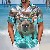 voordelige Oceaan afdrukken-Voor heren Oceaan Grappig Capibara Overhemd Hawaiiaans overhemd Overhemd met knopen Korte mouw Hawaii Toevlucht Vakantie Feestdagen Strand Kleding Zomer Lente Strijkijzer 3D-afdrukken shirts met kraag