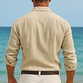 voordelige Vakantie-Voor heren Overhemd linnen overhemd Katoenen linnen overhemd Zomer overhemd Strand hemd Overhemd met knopen Effen Casual Dagelijks Zwart Wit Marineblauw blauw Lange mouw Strijkijzer Lente zomer