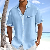 voordelige Vakantie-Voor heren Overhemd Linnen overhemd Zomer overhemd Strand Kleding Overhemd met knopen Effen Kleur Vakantie Curise Wit Blozend Roze Marineblauw Licht Blauw Korte mouw Kraag Zomer Lente zomer Kleding