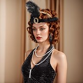 olcso Kiegészítők és még sok más-A nagy Gatsby Flapper fejpánt Gyöngyös karkötő Fülbevaló A nagy Gatsby Toll Retro Csillogó glitter Női Farsang Valentin nap Álarcos mulatság Party estélyi viselet Álarcos mulatság Fesztivál Felnőttek