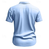 お買い得  Férias-Men's Shirt Linen Shirt Summer Shirt Beach Wear Button Up Shirt Solid Color Daily Streetwear Black White Navy Blue Sky Blue Short Sleeve Turndown Spring &amp; Summer Clothing Apparel Pocket