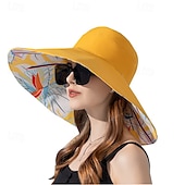 abordables Sombreros-1 sombrero reversible de ala ancha para mujer, diseño floral tropical, color rosa. &amp;Combinación de colores azul/verde, poliéster transpirable con cuerda a prueba de viento, ligero &amp;Elegante para