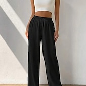 cheap Plain Cotton Linen Pant-Women&#039;s Cotton Linen Pants Slacks Streetwear Casual Full Length Natural Plain Pocket Elastic Waist Comfy Comfortable Casual Daily Weekend Apricot Light Sky Blue Black Army Green Summer Regular Fit
