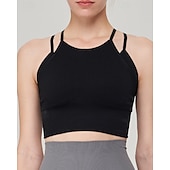 economico Reggiseni sportivi &amp; gilet-Per donna Reggiseno spag Crisscross Back Comodo Traspirante Finto due pezzi Semplice Sport Abbigliamento sportivo Nero Viola Yoga Fitness