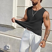 billige Treningsskjorter uten armer-Herre Vest topp Underskjorte Ermeløs skjorte Ermeløs Crew-hals Sommer عادي Mote Designer Feriereise Gate Ut på byen Svart Hvit Navyblå Topp T-skjorte for menn