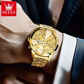 halpa Kvartsikellot-OLEVS 3676 Miehille suunnattu liiketoiminta kvartsikello Ruostumatonta terasta Vesitiivis Kuunvaihe Elegantti brändiaika