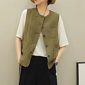 abordables Chemises-Femmes Chemises inspirées du lin Uni Actif Occasionnel Sans manches Col ras du cou Hauts Réguliers Quotidien Fête Sortir Boutons Avec Poches Noir Vert Abricot Été