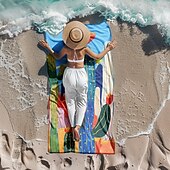 abordables juegos de toallas de playa-Toalla de playa estampada, manta de playa ligera, de secado rápido y sin arena, ideal para viajes, piscina y uso al aire libre.