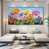 abordables Peintures fleurs/botaniques-Peinture de fleurs sauvages faite à la main, texture 3D peinte à la main, peinture de fleurs en fleurs, toile extra large, peintures à l&#039;huile de flore, art mural, peintures à l&#039;huile botaniques,