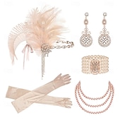 olcso Kiegészítők és még sok más-A nagy Gatsby Flapper fejpánt Gyöngyös karkötő Fülbevaló A nagy Gatsby Toll Retro Csillogó glitter Női Farsang Valentin nap Álarcos mulatság Party estélyi viselet Álarcos mulatság Fesztivál Felnőttek