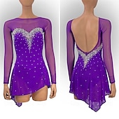 voordelige Schaatsjurken-Kunstschaatsjurk Dames Voor meisjes Schaatsen Jurken Fuchsia Lapwerk Open achterkant Netstof Hoge Elasticiteit Opleiding Wedstrijd Kunstschaatskleding Klassiek Kristal / Bergkristal Lange mouw