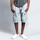 baratos Shorts de moletom-Homens Bermuda Cargo Calção Bolsos Com Cordão Cintura elástica Tecido Conforto Respirável Comprimento do joelho Ao ar livre Férias Desporto Casual Preto Branco