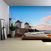 billiga Ocean Beach Gobeläng-Landskap Strand Vindkraftturbiner Tapestry Stor Tapestry Mural Dekor Fotobakgrund Filt Gardin Hem Sovrum Vardagsrum Dekoration