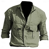 ieftine cămașă cu nasturi pentru bărbați-Bărbați Cămașă de vară Cămașă de plajă Simplu Casual Zilnic Negru Alb Verde Deschis Kaki Manșon Lung Rever Primavara vara Îmbrăcăminte Buzunar frontal