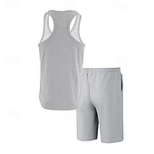 abordables Conjuntos de camisetas de hombre-Hombre Tanque Chaleco Trajes de camiseta Trajes de 2 piezas Sin Mangas Cuello Barco Verano Plano Moda Casual 2 Piezas Vacaciones Ropa Cotidiana Noche Blanco Vino Verde Oscuro Camiseta superior para