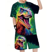 preiswerte Jungen 3D Tiere-Jungen 3D Dinosaurier T-Shirt &amp; Shorts Set Kurzarm Sommer Frühling Sport Mode Täglich Kinder 4-12 Jahre Rundhalsausschnitt Outdoor Urlaub Sport Figurbetonter Schnitt