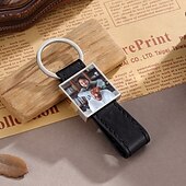 お買い得  男性用-パーソナライズされたフォトレザーキーチェーン カスタム 父への最高のギフト、父の日、誕生日、クリスマス、記念日、バレンタインデー用のカスタム写真キーホルダー