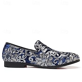 baratos Sapatilhas e Mocassins para Homem-mocassins masculinos bordados com flores roxas – sapatos de veludo elegantes para bailes de formatura e eventos formais