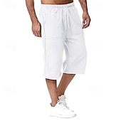 baratos Clássico-Homens Calças Capri Shorts de linho Shorts de verão Shorts de praia Bolsos Com Cordão Cintura elástica Tecido Conforto Respirável Comprimento da panturrilha Férias Feriado Praia Havaiana Boho Preto