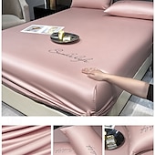 abordables Parures de draps-Ensemble de drap en soie glacée drap de lit simple housse de lit d&#039;été trois pièces protection complète du matelas housse de poussière
