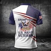  4. Juli 2026 250. Herren Amerikanische US-Flagge Polo Kurzarm Polo-Shirts Hemden mit Kragen Lässig Outdoor Alltagskleidung 3D-Druck Sommer Blau