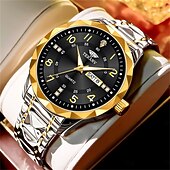 economico Orologi al quarzo-Orologio da Uomo alla Moda al Quarzo Quadrante Digitale a Rombo Doppio Calendario Luminoso Orologio Impermeabile in Acciaio con Decorazione di Strass Orologio da Affari