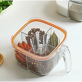 baratos Arrumação de Cozinha-Conjunto de potes de condimentos com 2 compartimentos, caixa de temperos transparente com tampas e colheres, solução de armazenamento conveniente e organizada para sua cozinha