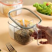 baratos Arrumação de Cozinha-Conjunto de potes de condimentos com 2 compartimentos, caixa de temperos transparente com tampas e colheres, solução de armazenamento conveniente e organizada para sua cozinha