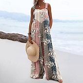 cheap Print Jumpsuit-Women&#039;s Floral Print Dungarees Jumpsuit Streetwear Sleeveless U Neck Pocket Street Daily Regular Fit Pink Navy Blue Light Grey Summer
