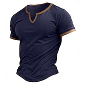 billige grunnleggende t-skjorter-Herre T skjorte T-skjorte Kortermet Kort Erme V-hals Med åpning Sommer Fargeblokk Mote Designer Grunnleggende Klassisk Stil Feriereise Gate Ut på byen Hvit Svart Navyblå Topp T-skjorte for menn