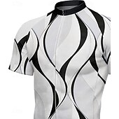 olcso Férfi mezek-Férfi Biciklis ruházat Grafika Mértani Geometriai Rövid ujjú Kerékpár Póló Dzsörzé Felsők 3 hátsó zsebbel UV ellenálló Gyors szárítás Cipzár Fényvisszaverő csíkok Sport Fekete Fehér Kék Ruházat