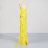 cheap YELLOW-Mermaid / Trumpet Yellow Dresses Ruffle Dress Semi Formal Wedding Guest Dress Asymmetrical Sleeveless One Shoulder with Slit