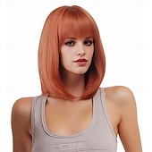 economico Parrucche trendy sintetiche-Parrucca rugelyss nera corta e liscia con frangia, 12 pollici, parrucche sintetiche per donne e ragazze con cuffia per parrucca