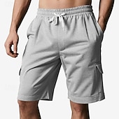 cheap Classic-Men&#039;s Cargo Shorts Shorts Summer Shorts Drawstring Elastic Waist Multi Pocket Plain Comfort Wearable Knee Length Outdoor Sport Daily Fashion Casual Black Red