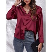 voordelige Dames eenvoudige tops-Dames Overhemd Effen Kleur Bloemig Effen Stijlvol Modern Casual Lange mouw Overhemdkraag Normale tops Dagelijks Knop Zwart Wit Blozend Roze Wijn Marine Blauw Zomer Lente