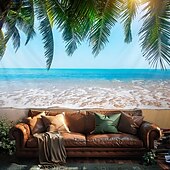 abordables Tapisserie de Plage Océanique-Paysage Plage Océan Tapisserie Grande Décor Mural Tapisserie Photographie Décor de Fond Couverture Rideau Décoration Maison Chambre Séjour